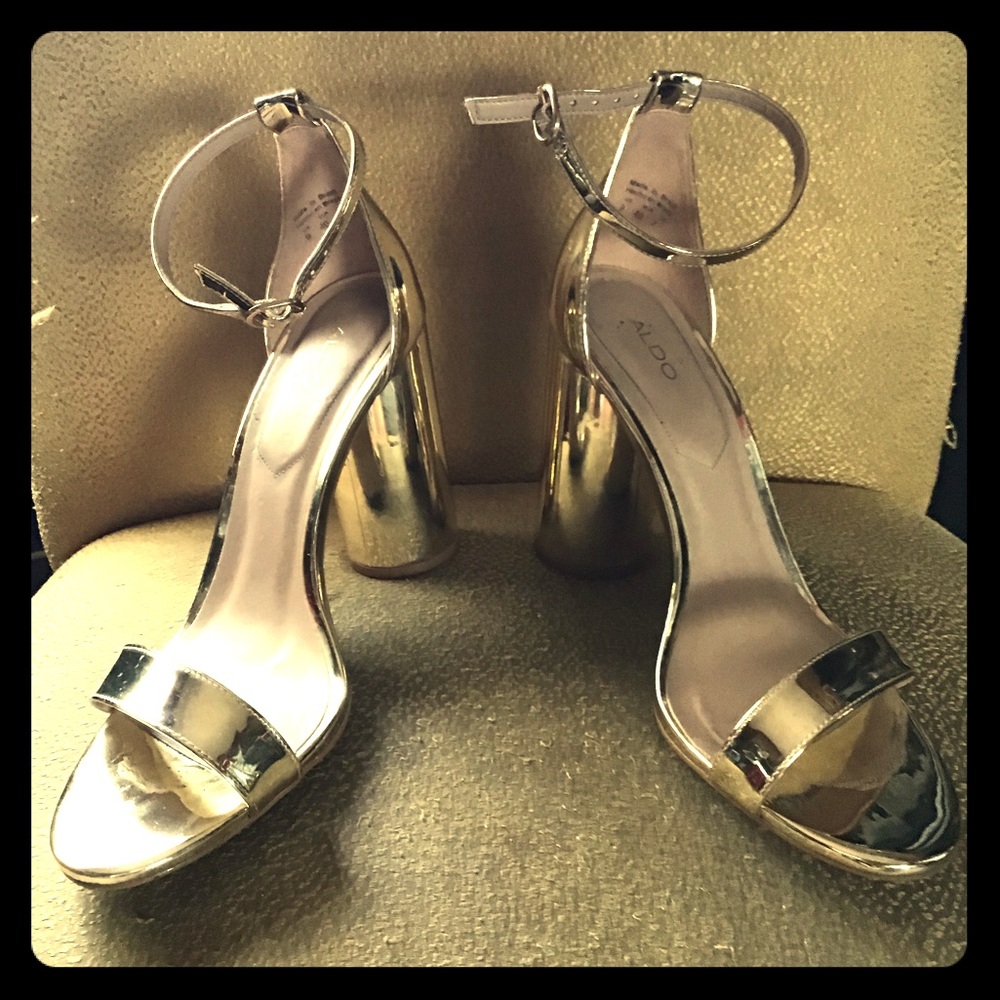 Aldo Gold Block Heel Sandals